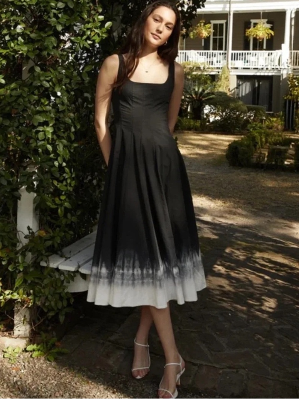 STAUD Wells Midi Dress Onyx Tie Dye